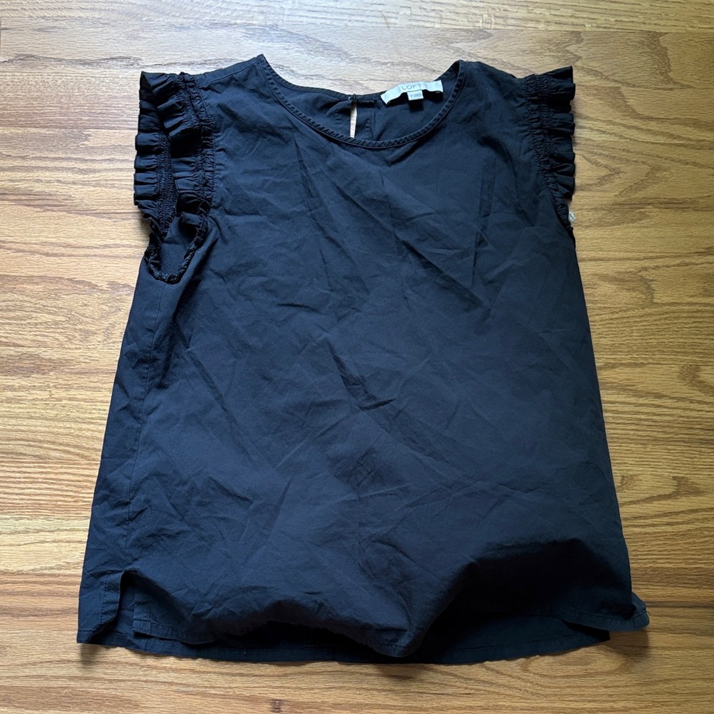 LOFT Black Ruffle Sleeve Blouse
